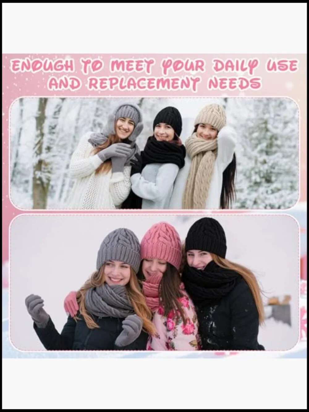 16-Piece Winter Hat Scarf Gloves Earmuffs Set Touch Screen Gloves Knit Acrylic